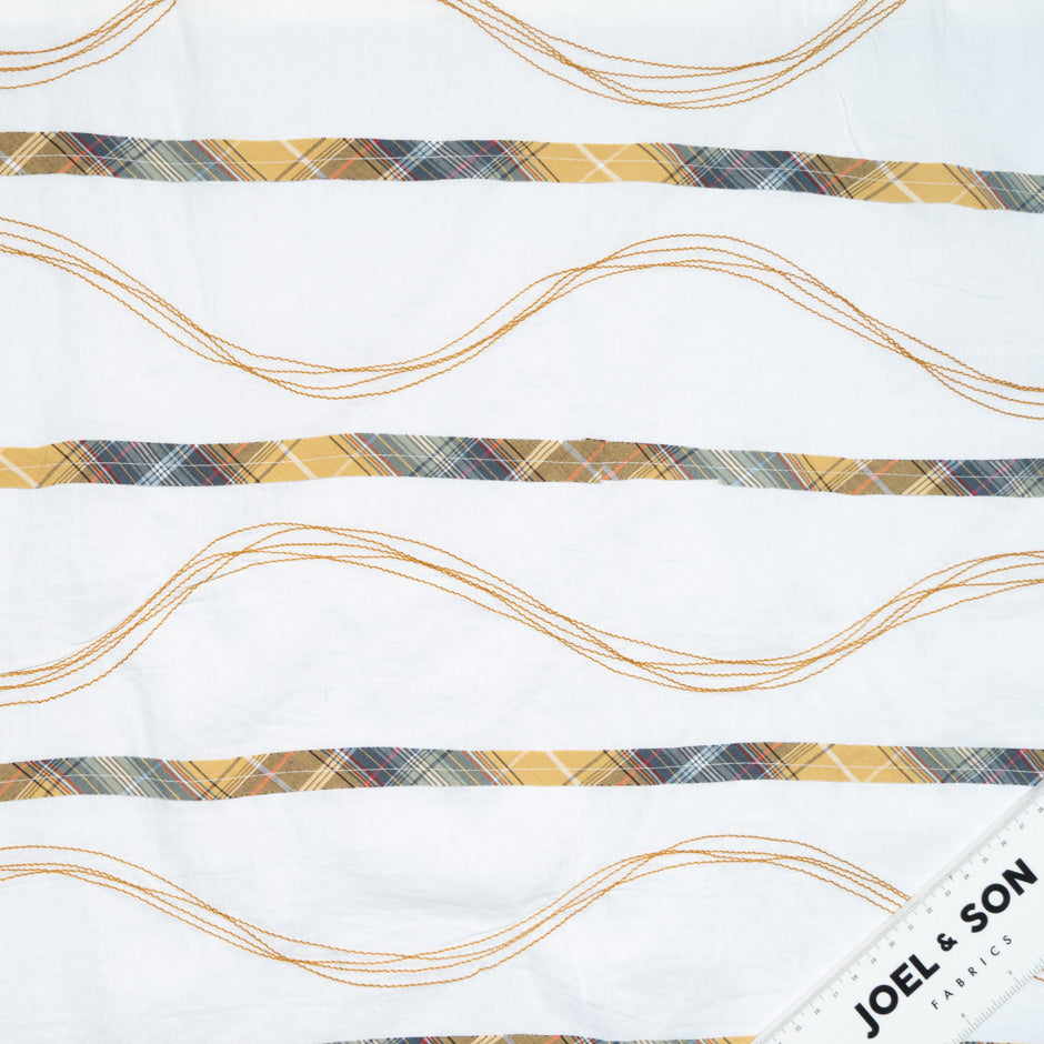 Tartan Embroidered White Cotton