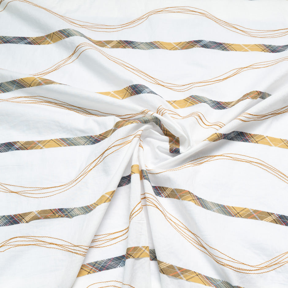 Tartan Embroidered White Cotton