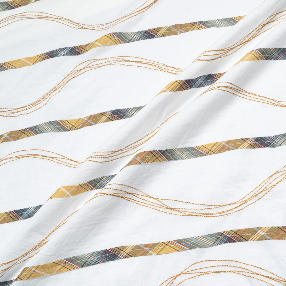 Tartan Embroidered White Cotton