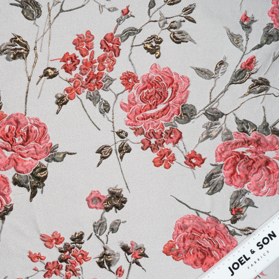 Pink Floral on Taupe Metallic Cloqué