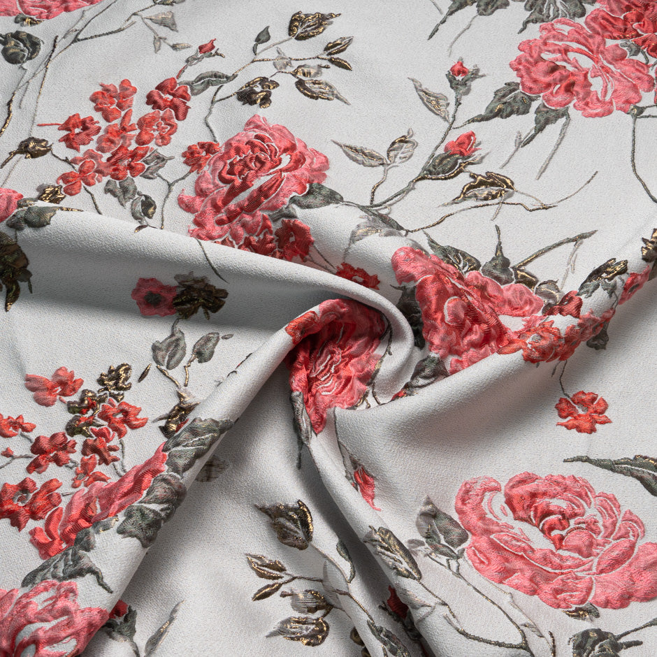 Pink Floral on Taupe Metallic Cloqué