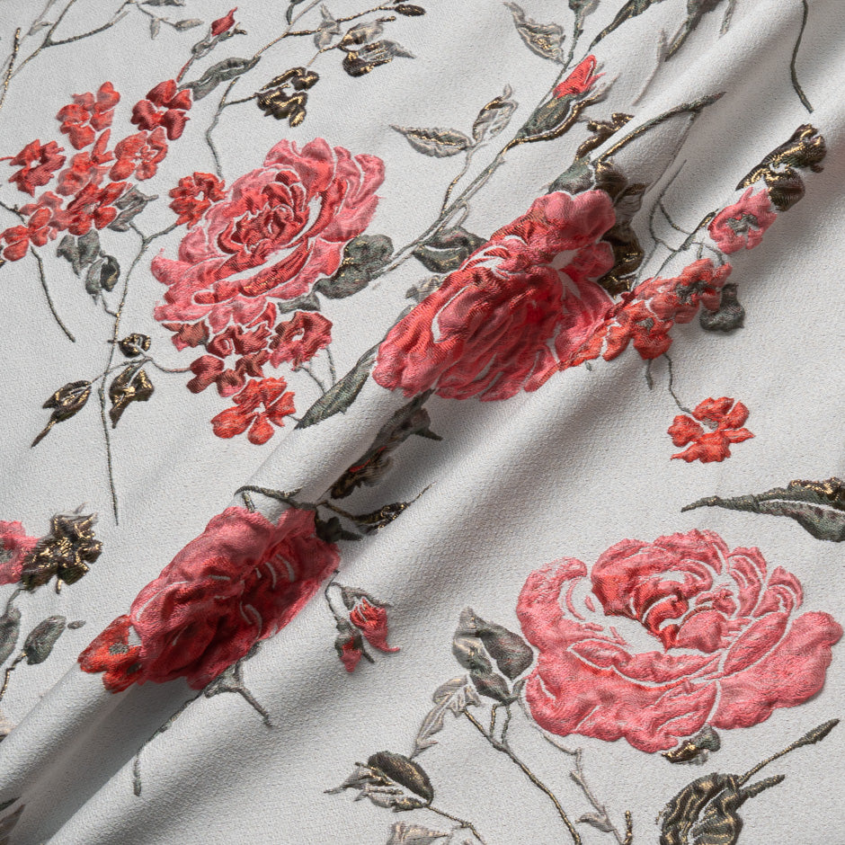 Pink Floral on Taupe Metallic Cloqué