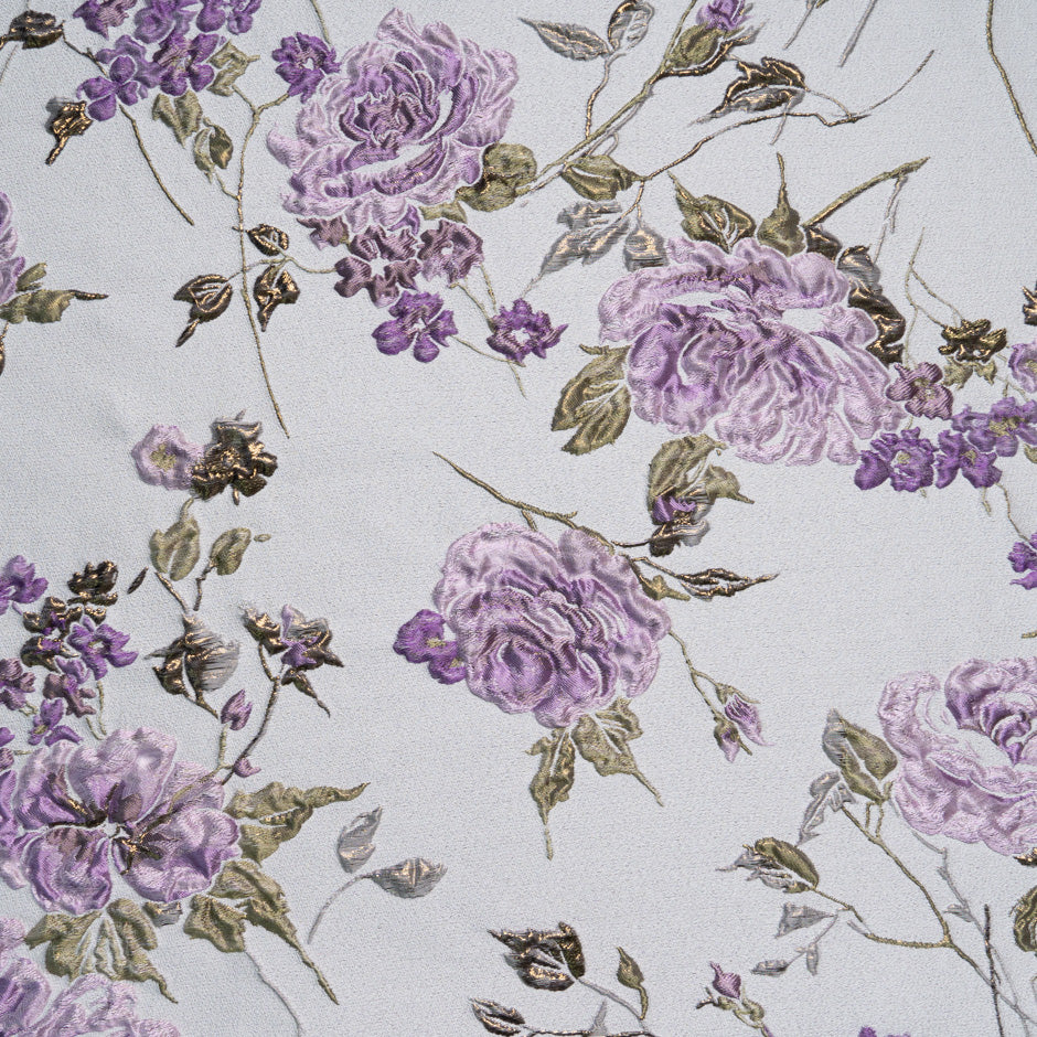 Purple Floral on Taupe Metallic Cloqué