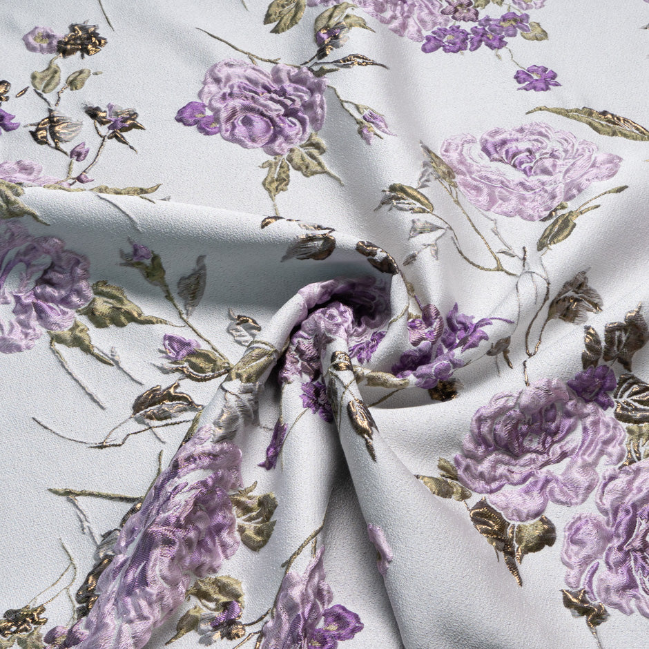 Purple Floral on Taupe Metallic Cloqué