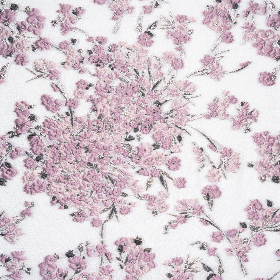Powder Pink Floral Metallic White Cloqué
