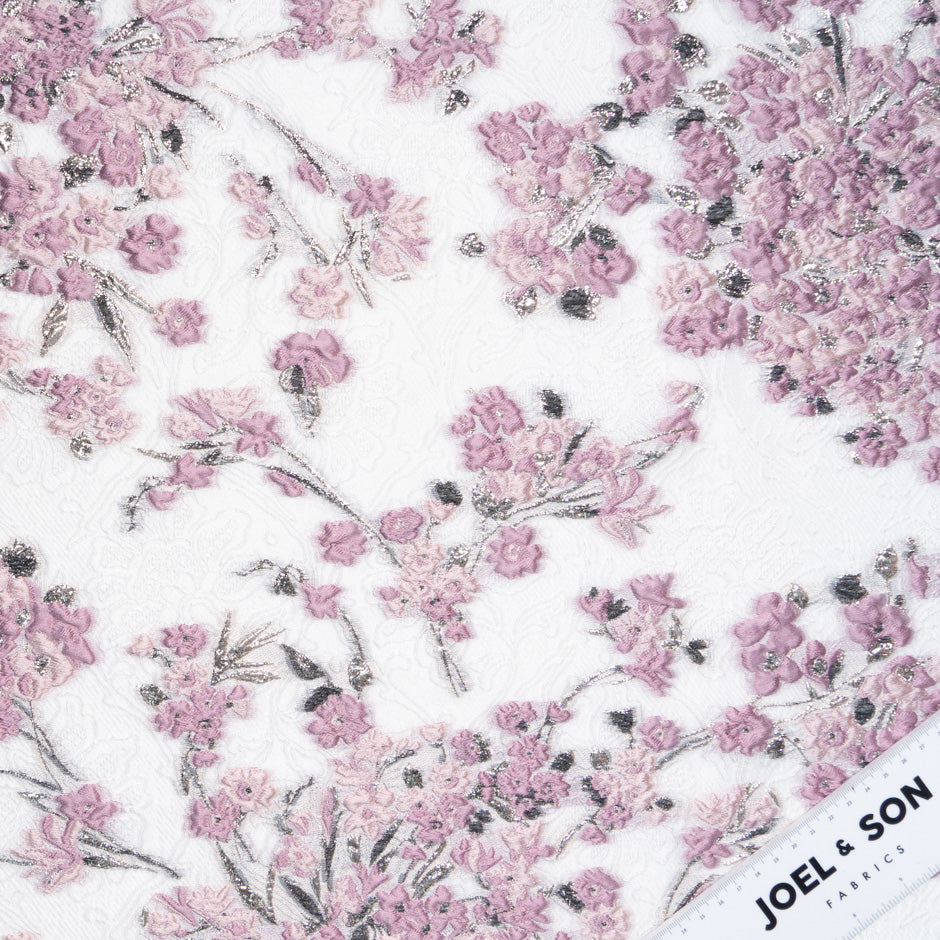 Powder Pink Floral Metallic White Cloqué