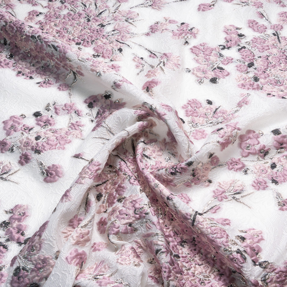 Powder Pink Floral Metallic White Cloqué