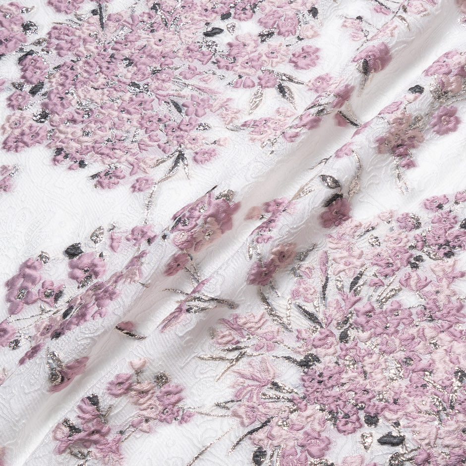 Powder Pink Floral Metallic White Cloqué