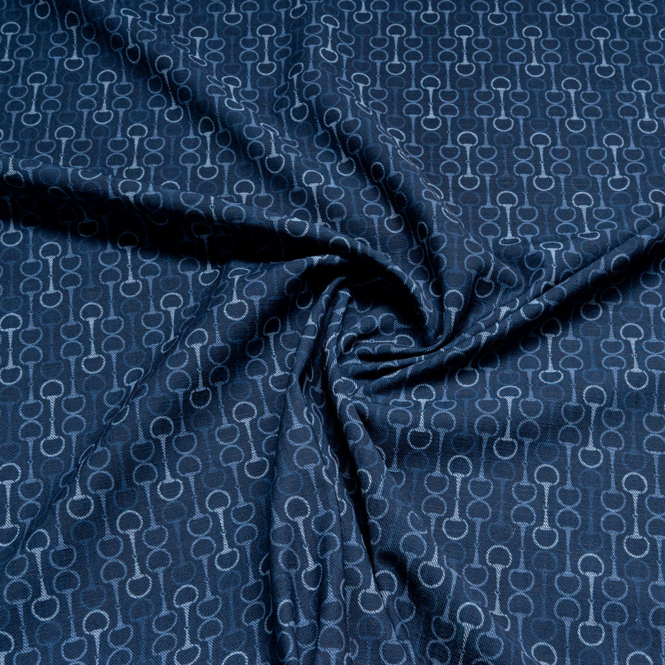 Geometric Horse Bit Printed Stretch Denim