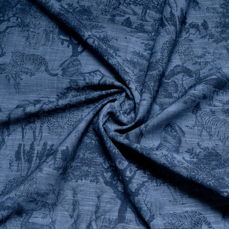 Jungle Theme Printed Stretch Cotton Denim