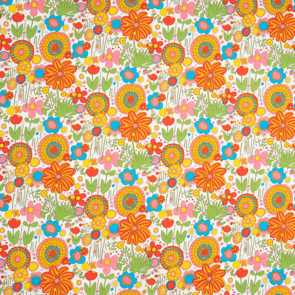 Retro Floral Printed White Pure Cotton