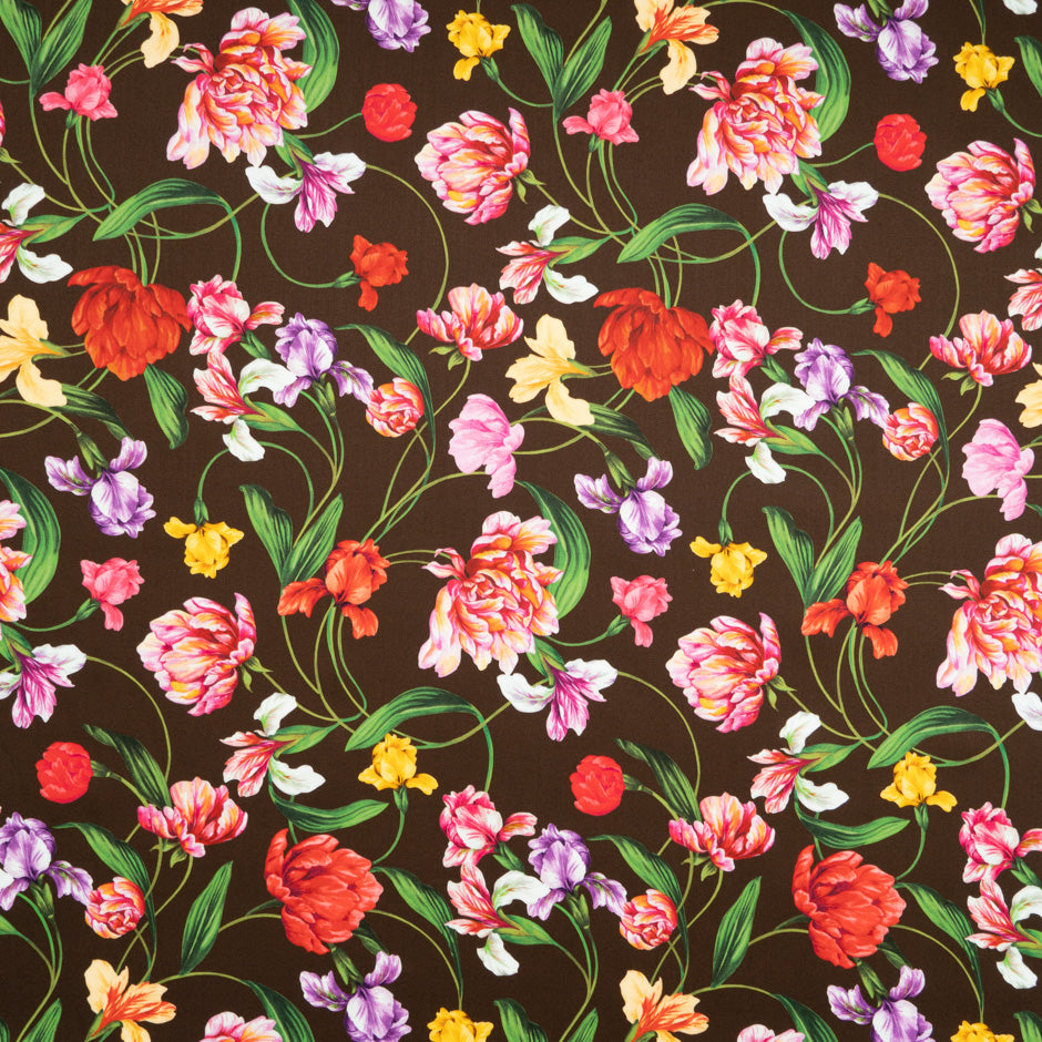 Multi Floral Printed Brown Luxury Cotton