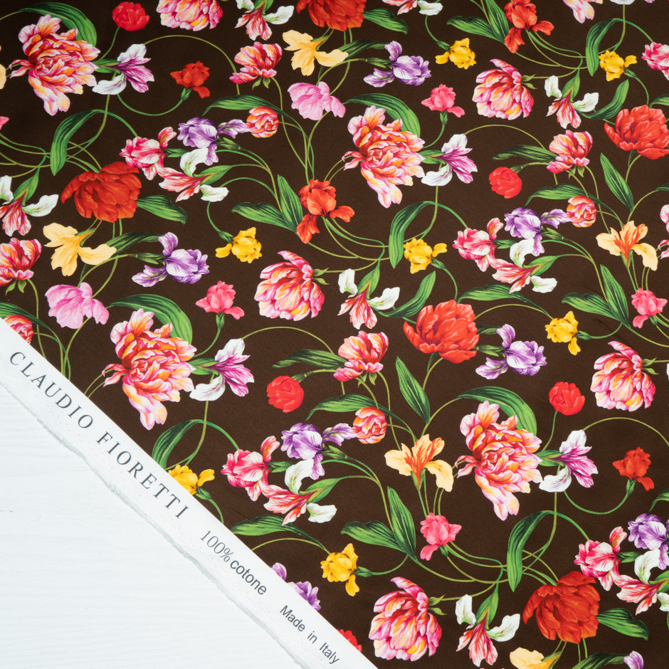 Multi Floral Printed Brown Luxury Cotton