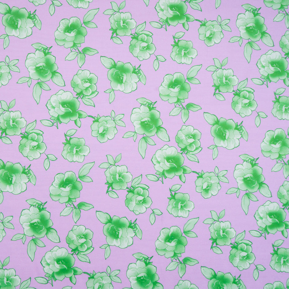 Green Floral Printed Lilac Pure Cotton