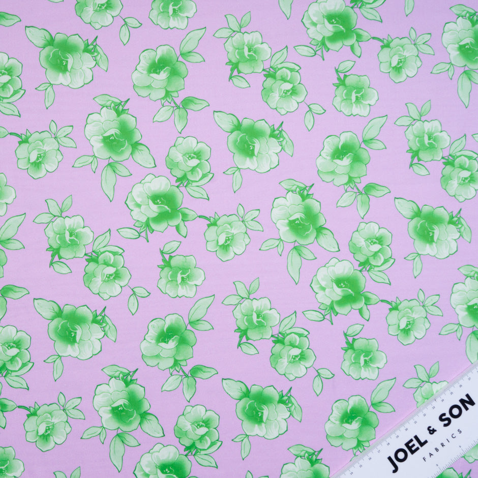 Green Floral Printed Lilac Pure Cotton