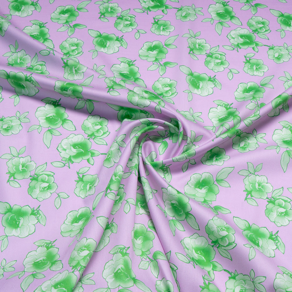 Green Floral Printed Lilac Pure Cotton