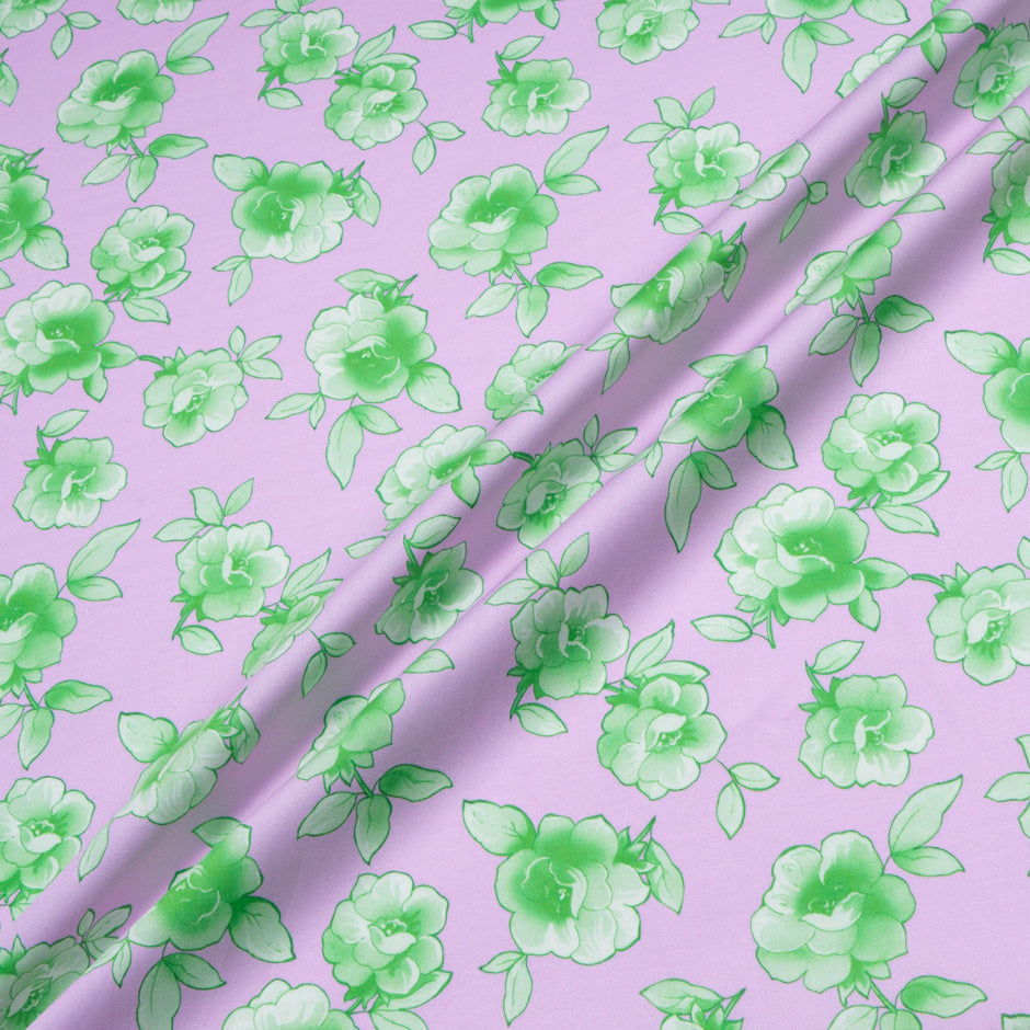 Green Floral Printed Lilac Pure Cotton