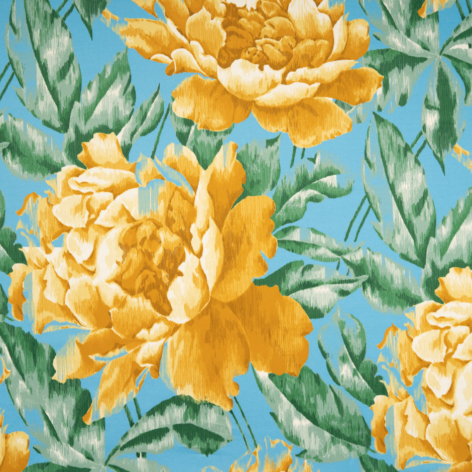 Yellow Floral Printed Blue Luxury Cotton