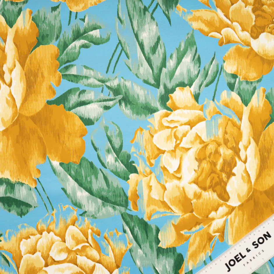 Yellow Floral Printed Blue Luxury Cotton