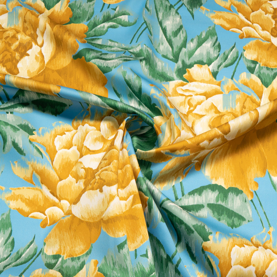 Yellow Floral Printed Blue Luxury Cotton