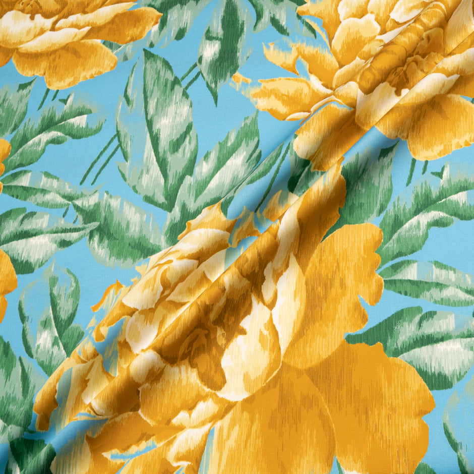 Yellow Floral Printed Blue Luxury Cotton