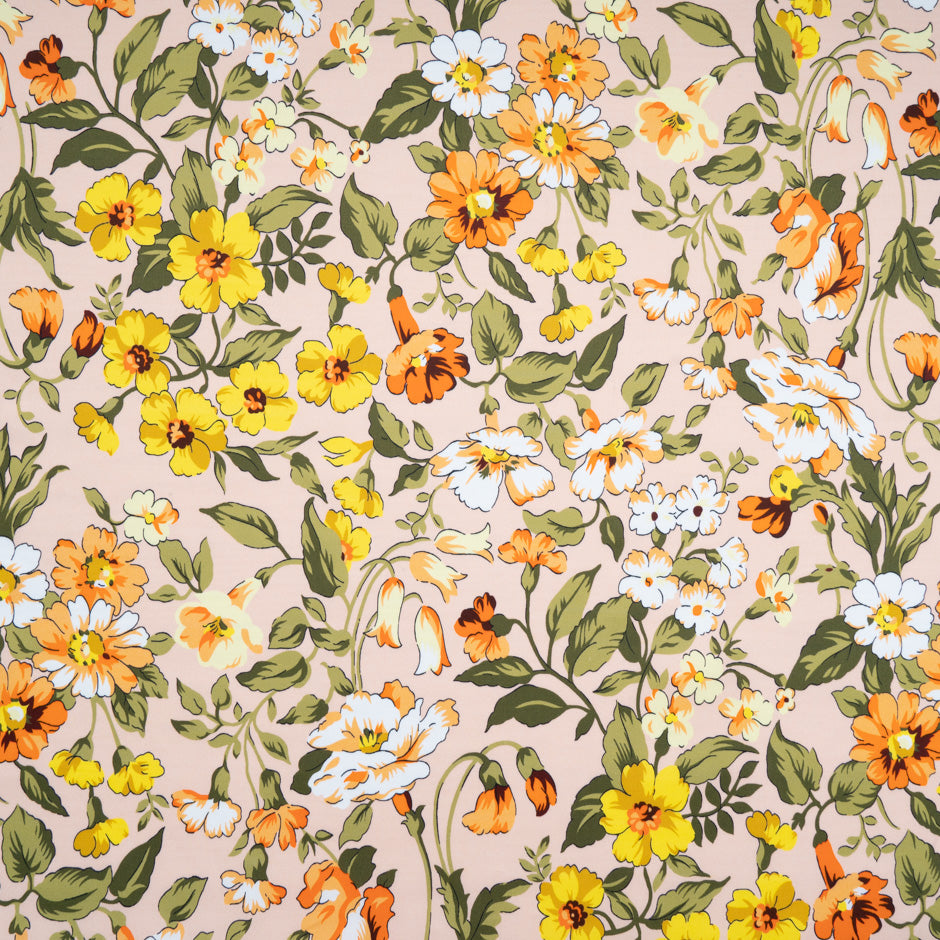 Orange & Yellow Floral Printed Luxury Cotton (A 3m Piece)