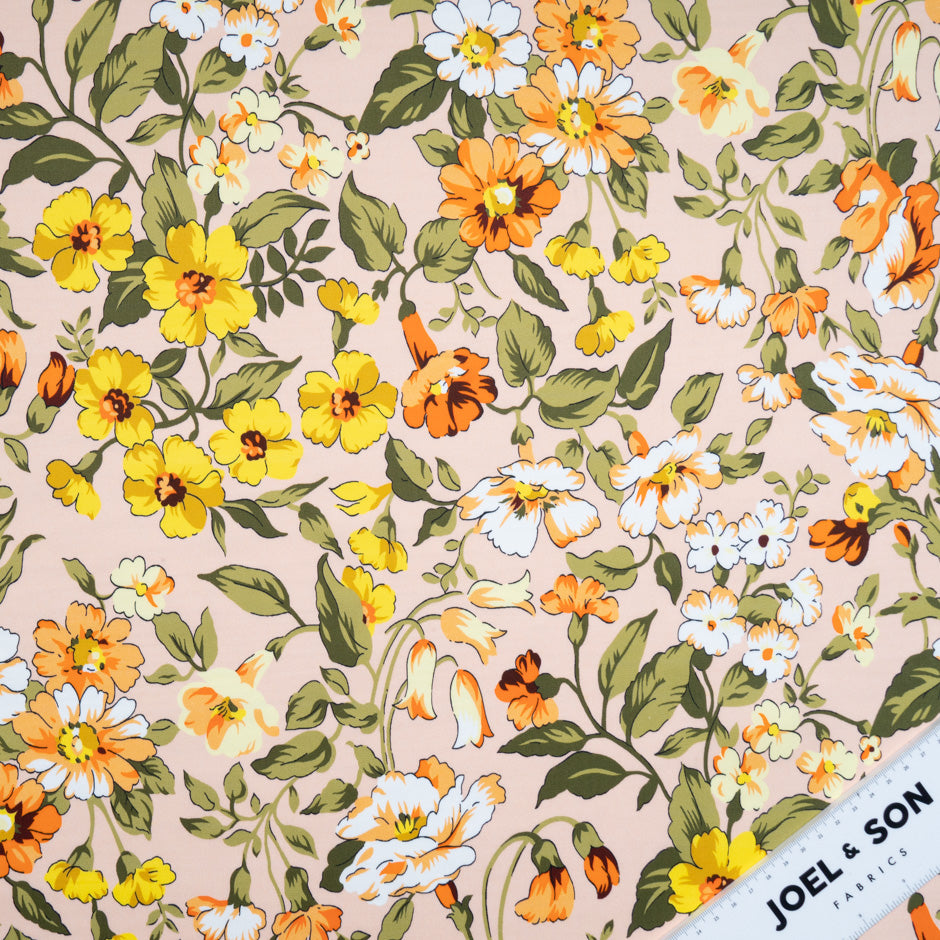 Orange & Yellow Floral Printed Luxury Cotton (A 3m Piece)