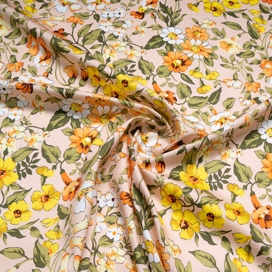 Orange & Yellow Floral Printed Luxury Cotton (A 3m Piece)