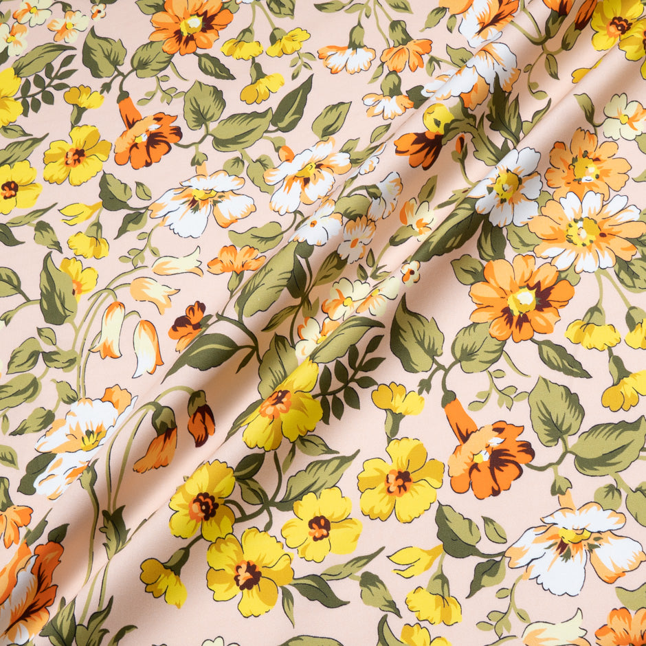 Orange & Yellow Floral Printed Luxury Cotton (A 3m Piece)