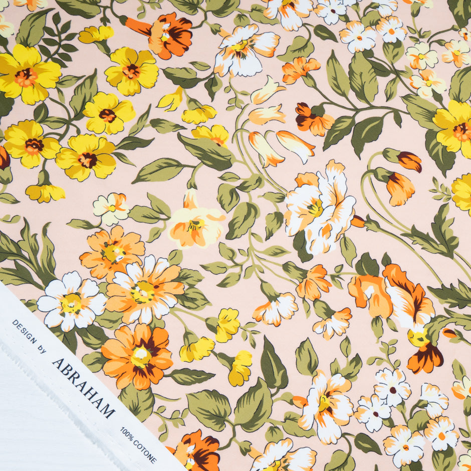 Orange & Yellow Floral Printed Luxury Cotton (A 3m Piece)