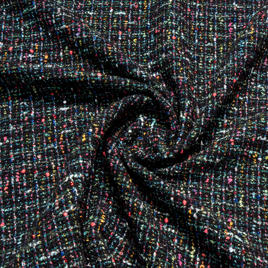Multi-Coloured Metallic Black Blended Bouclé