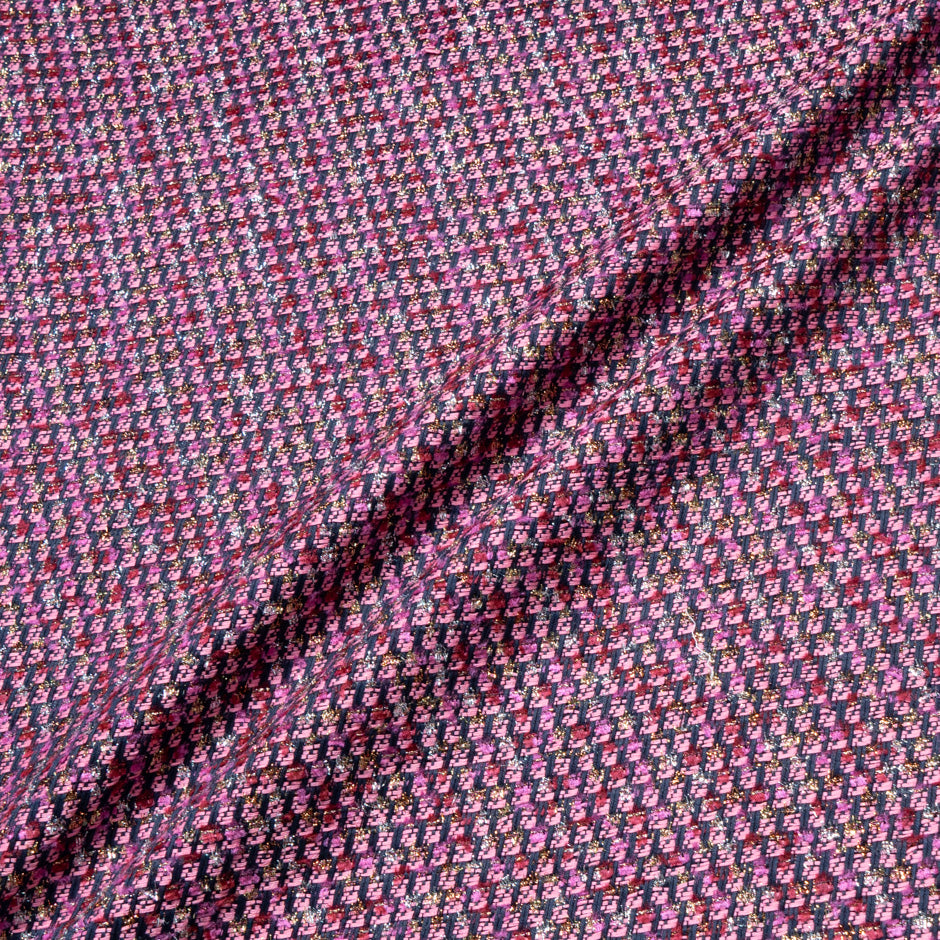 Deep Pink & Black Wool Blend Metallic Bouclé