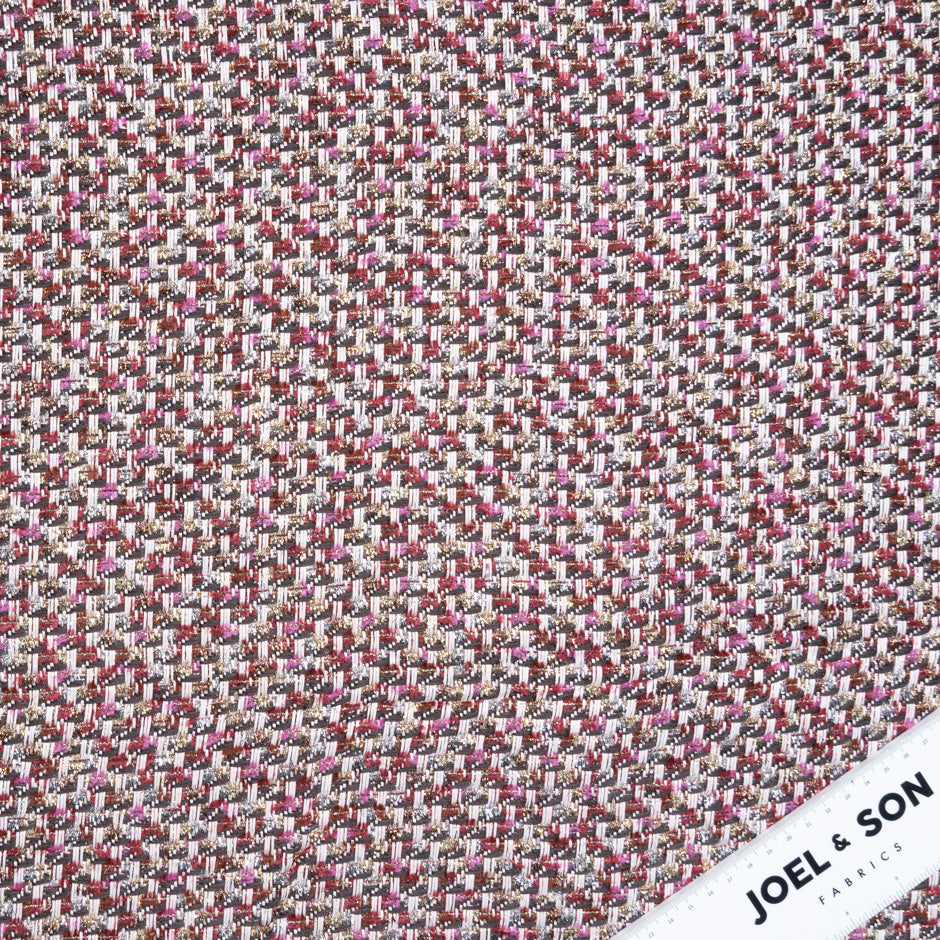 Cherry Pink & Brown Mixed Fibre Metallic Bouclé