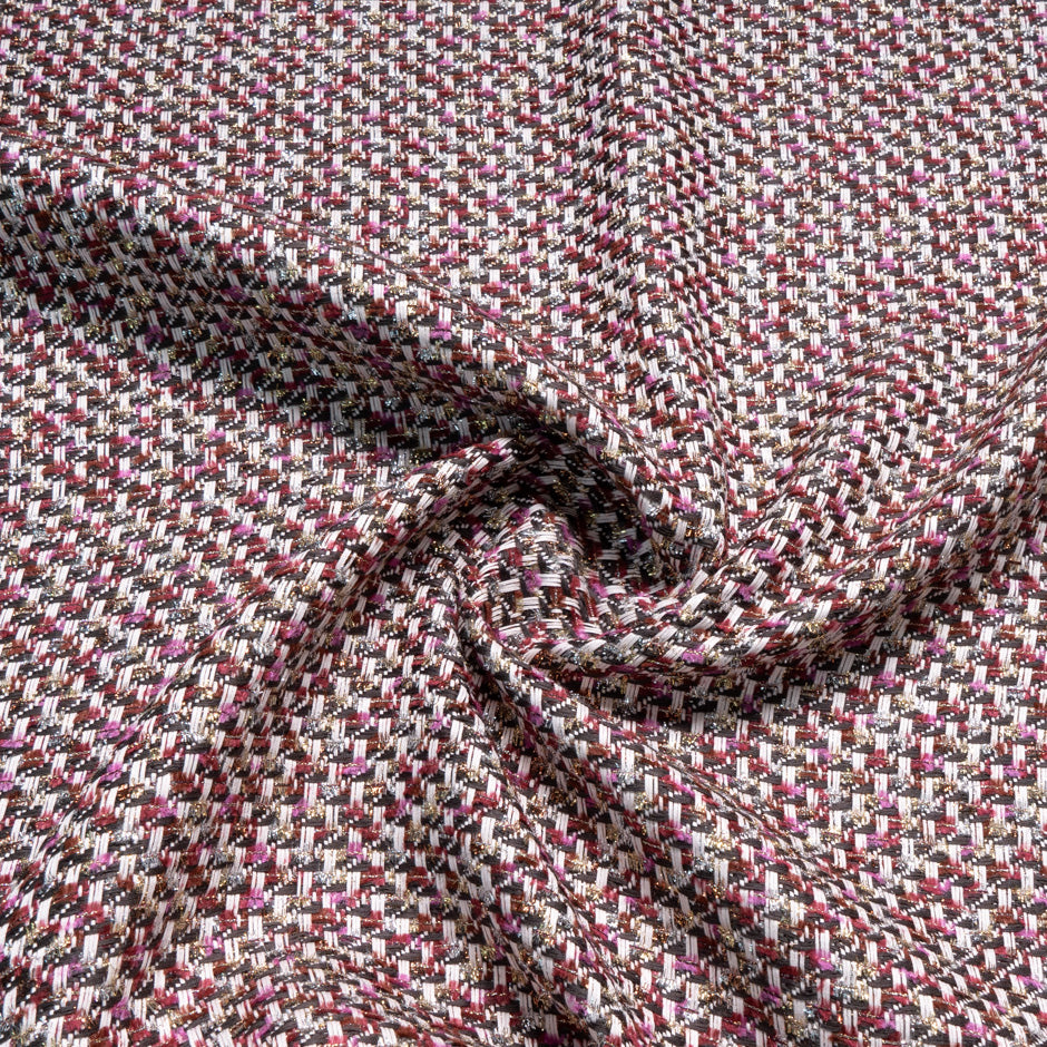 Cherry Pink & Brown Mixed Fibre Metallic Bouclé