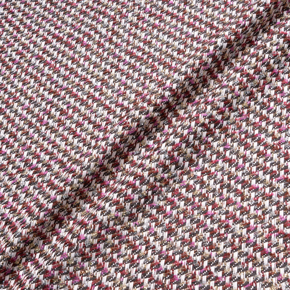 Cherry Pink & Brown Mixed Fibre Metallic Bouclé