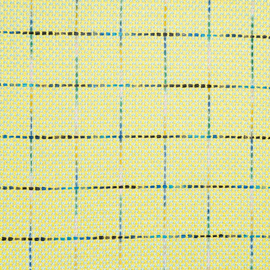 Sky Blue & Yellow Checkered Mixed Fibre Bouclé