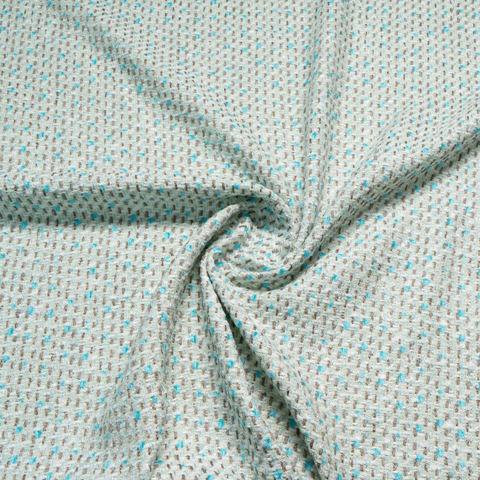 Turquoise & Taupe Tweed White Bouclé