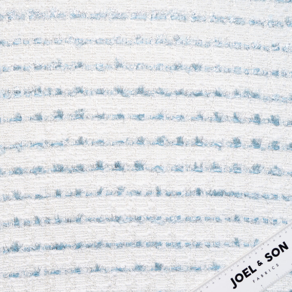 Metallic Blue & White Cotton Blend Bouclé