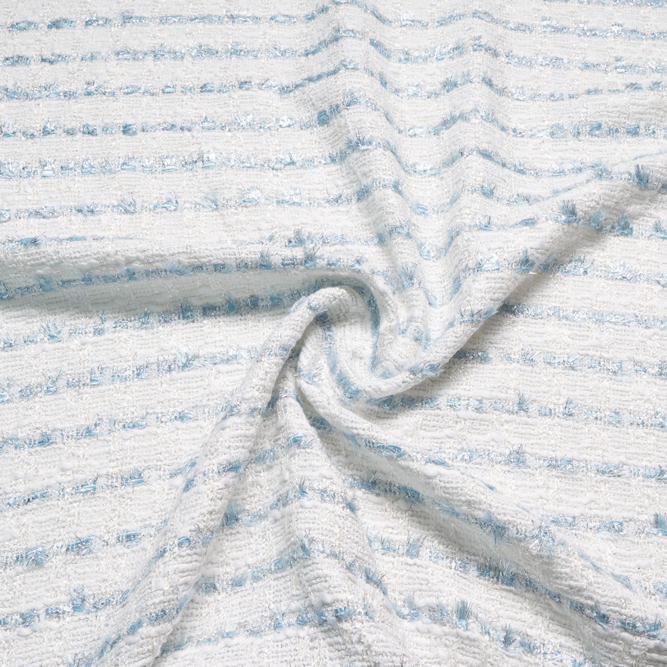 Metallic Blue & White Cotton Blend Bouclé