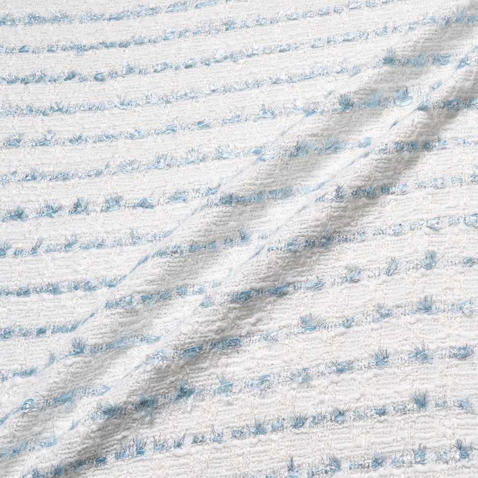 Metallic Blue & White Cotton Blend Bouclé