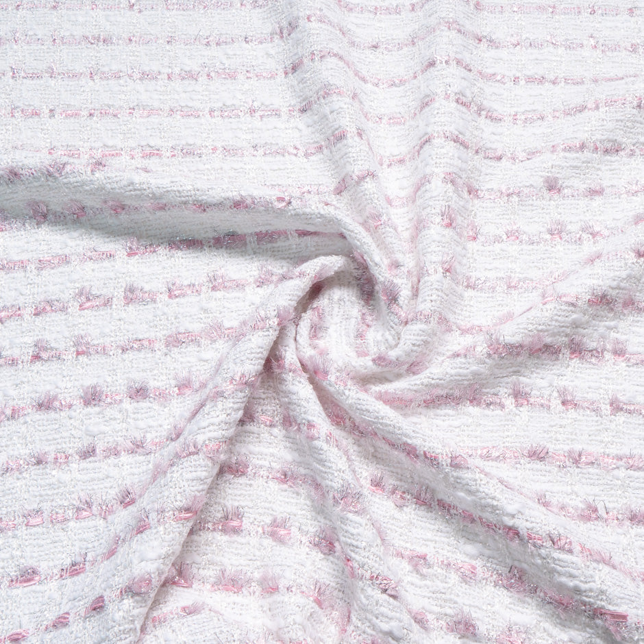 Metallic Pink & White Cotton Blend Bouclé