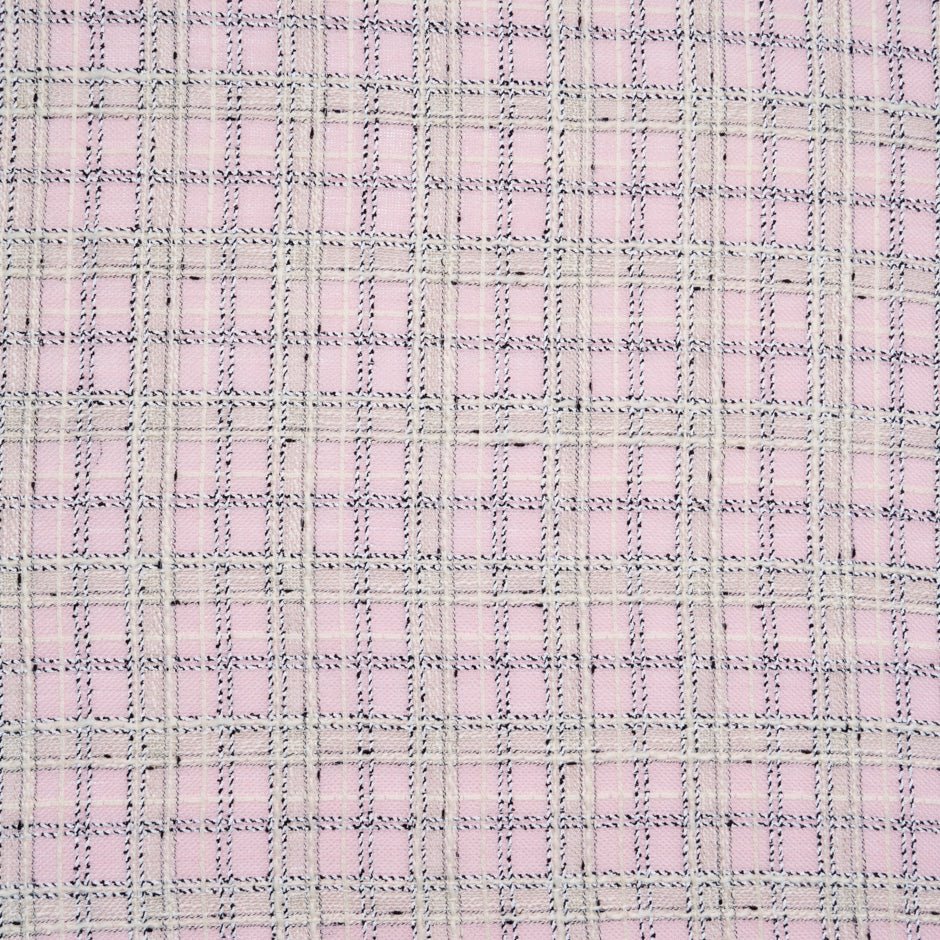 Baby Pink, Cream & Black Checkered Bouclé