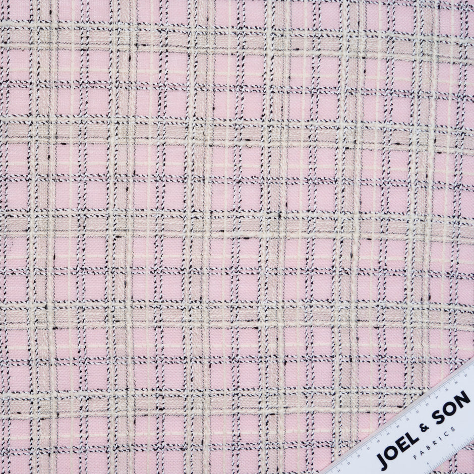 Baby Pink, Cream & Black Checkered Bouclé