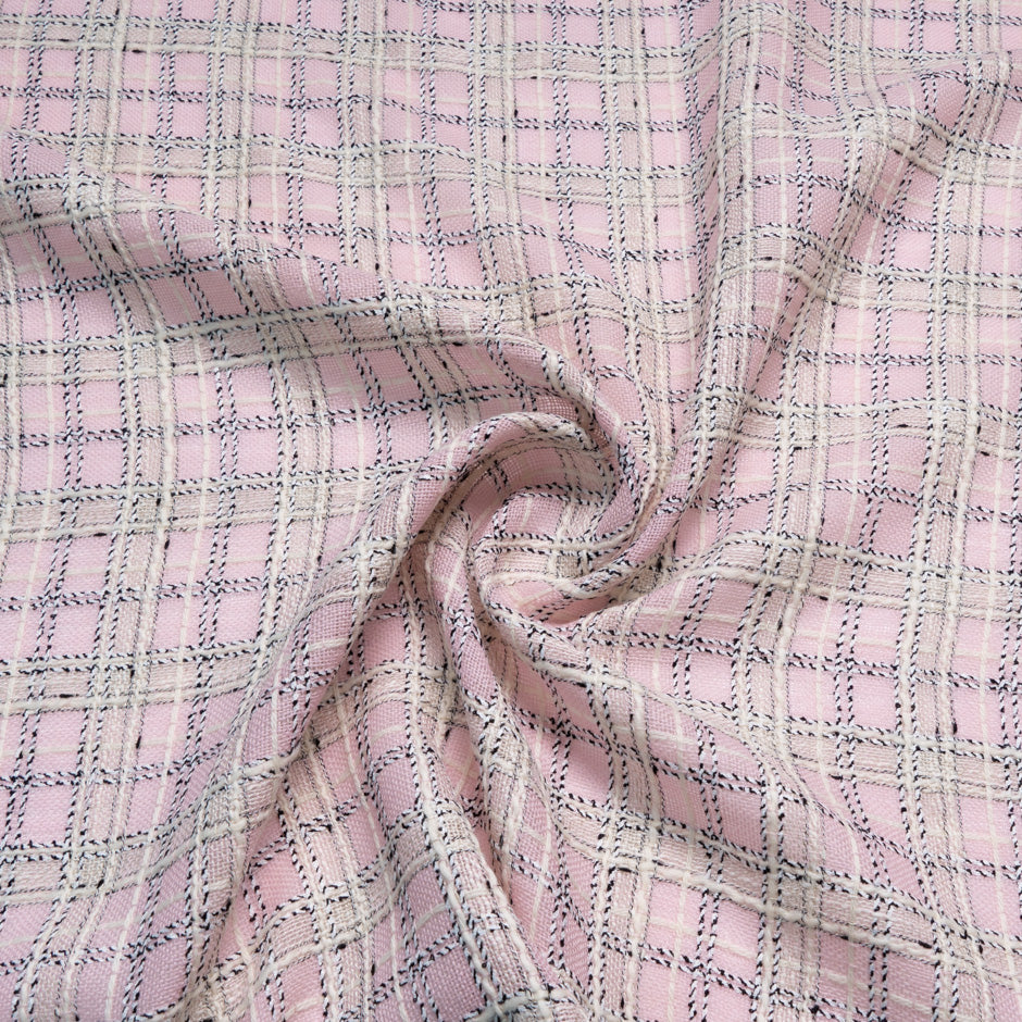 Baby Pink, Cream & Black Checkered Bouclé