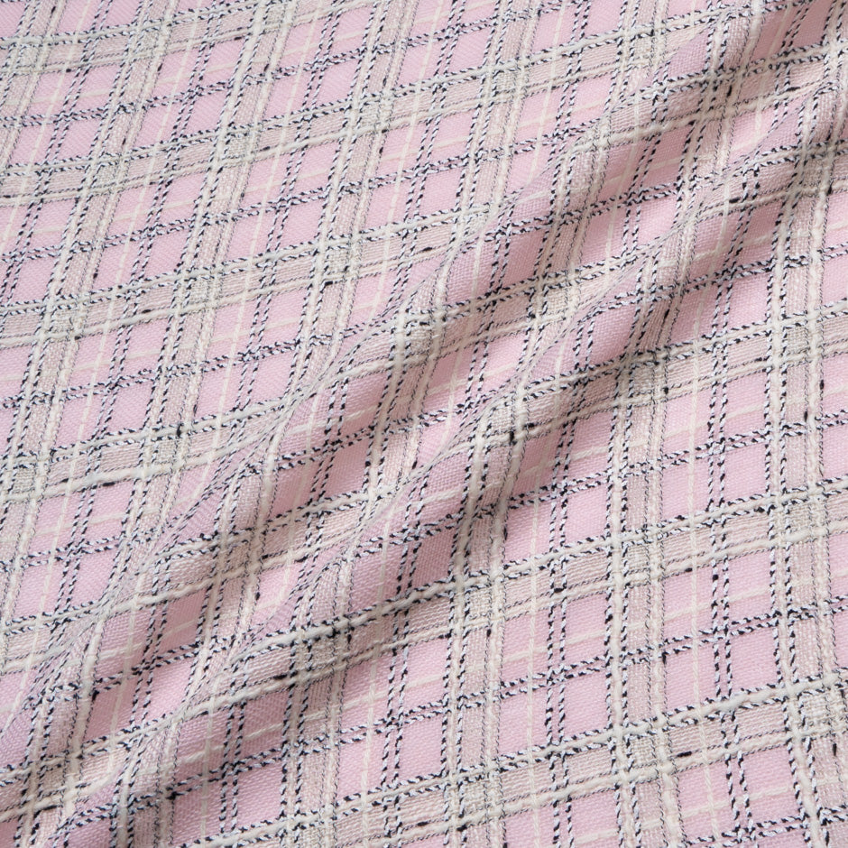 Baby Pink, Cream & Black Checkered Bouclé