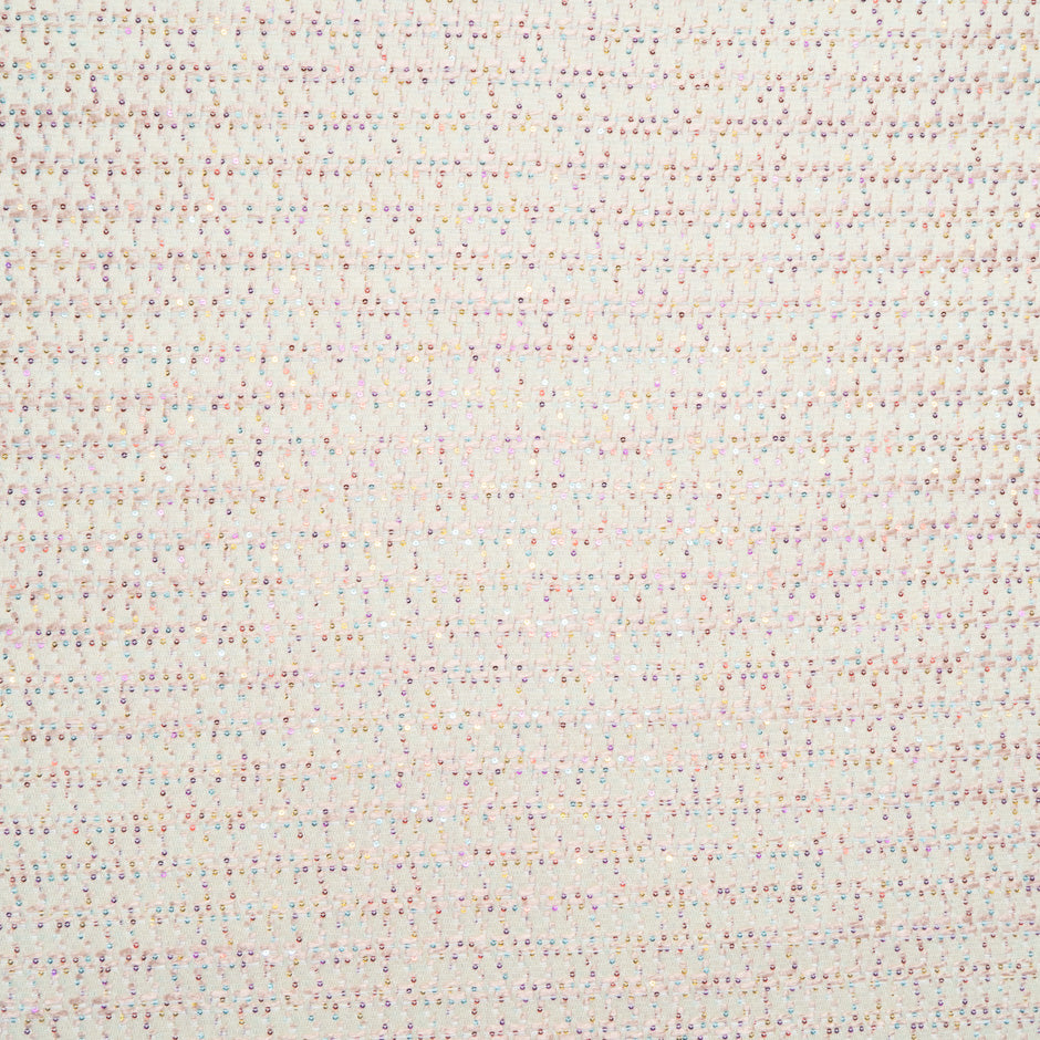 Sequinned Cream & Pink Wool Blend Bouclé