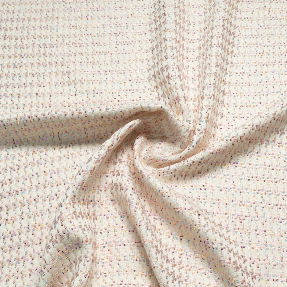 Sequinned Cream & Pink Wool Blend Bouclé