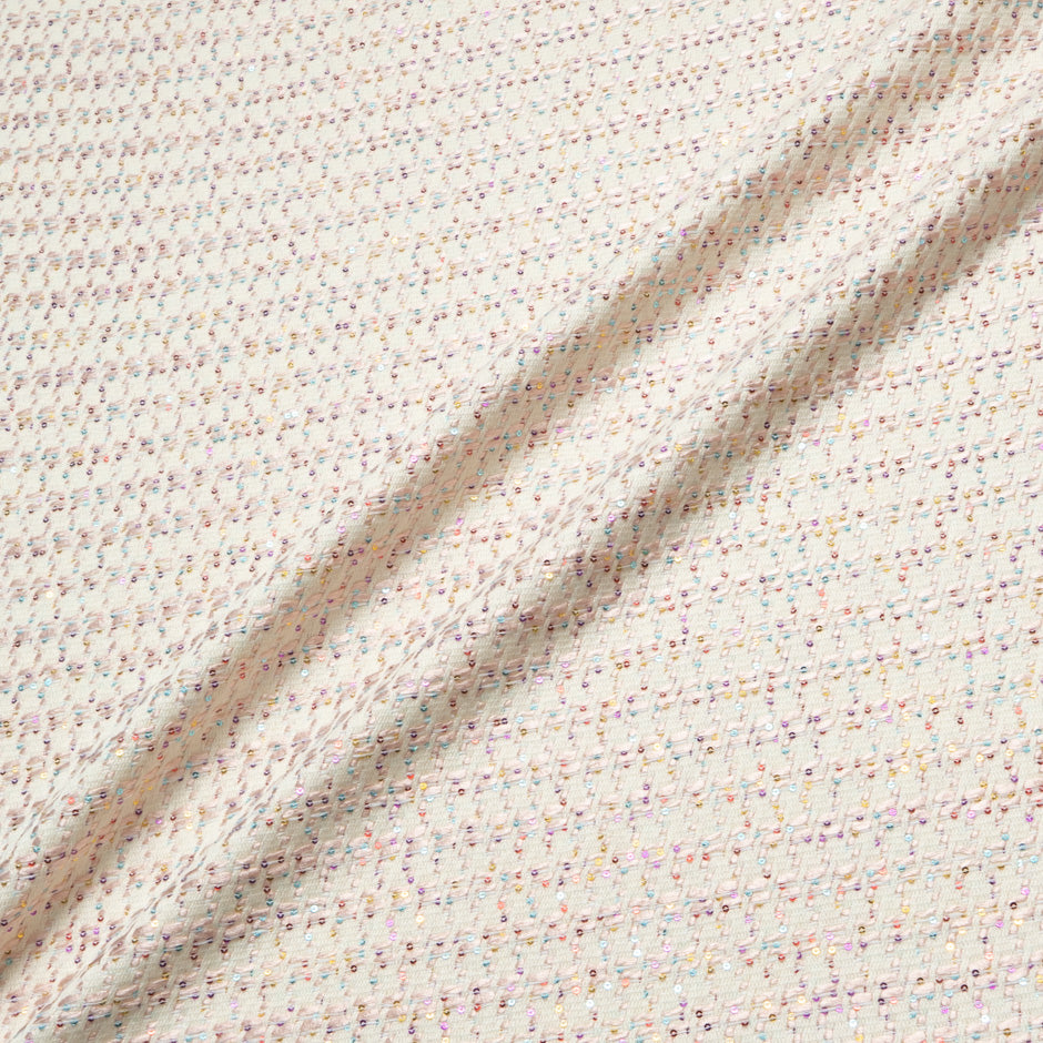 Sequinned Cream & Pink Wool Blend Bouclé