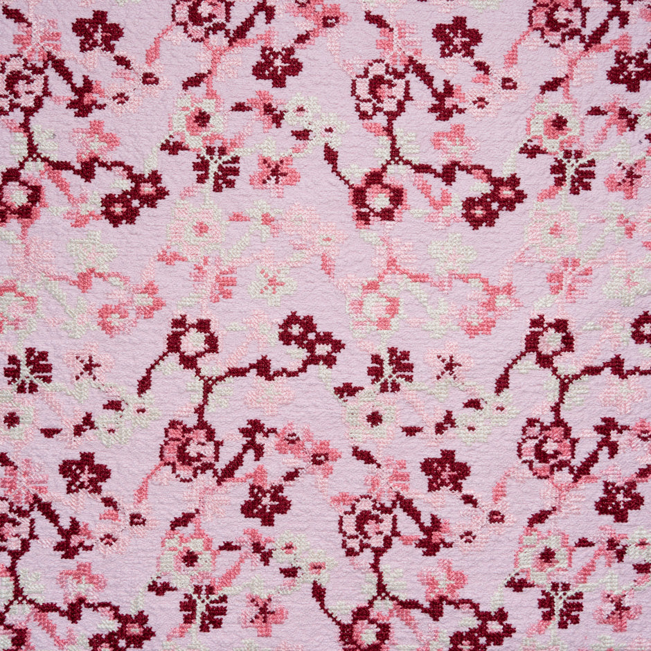 Floral Embroidered Pink Cotton Bouclé