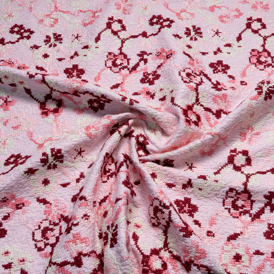 Floral Embroidered Pink Cotton Bouclé